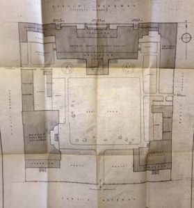The arrangement of the Canton consulate compound in about 1930. The offices were on the ground floor of the north building, with assistants’ quarters above; the consul-general’s residence was towards the SW corner; the consul’s towards the SE corner: and constable’s and servants’ quarters arrayed around much of the periphery. In the middle was a large lawn.
