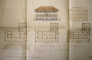 Sketch plan for vice-consulate by Howard Jones, 1934, with offices on the principal floor and residence above.