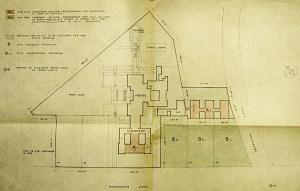 Siteplan 1943 showing office extension buildings behind residence and within chancery courtyard.