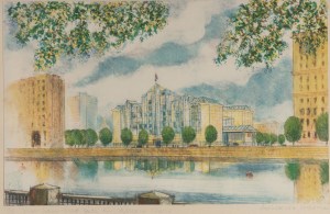 The first design, by Kenneth Campbell: river frontage.