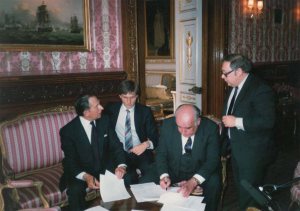 Keeble and ???? comparing drafts in the Red Room at the residence