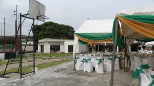 Hexagonal private sitting room survives today.