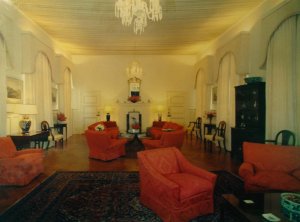 Durbar hall, with doors to dining room beyond fireplace, 1972.