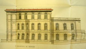 1913 drawing showing Allison's parapet  remodelling of 1903 building to reduce its weight.