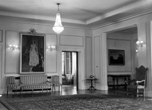 View across hall to drawing room, 1964.