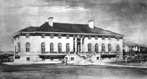 Presentation drawing of garden (south) front of residence, 1935.