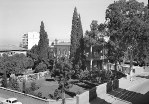 Residence viewed from SW across newly-acquired garden area, 1964.