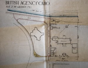 Siteplan of compound, 1924, showing Bacos land and building at left, and south.