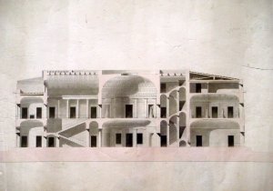 Longitudinal section of Balestra's design for the embassy building,1801.