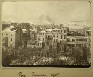 Snowy view westwards from Pera House, 1907. 