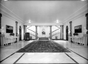 Entrance hall with stairs to reception hall, 1950.