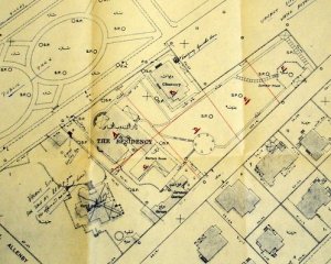 Location plan of summer residence, separate offices and public park opposite, ?1920s.