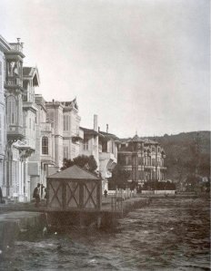 View north along Therapia village waterfront, with summer residence beyond.