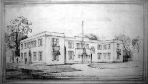 Perspective sketch of entrance front, 1929.