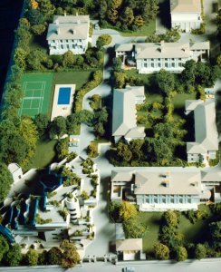 Percy Thomas Partnership proposal for UK staff flats at southern end of compound, 1988.