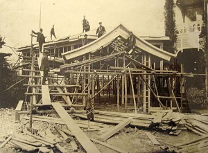 Construction of large dining room along west side of residence, 1911.