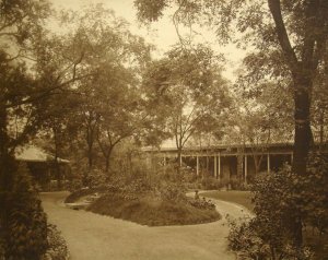 Garden veranda to second secretary houses, with doctor's house at left.