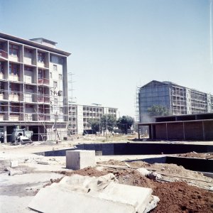 Staff flats block, under construction, 1957.