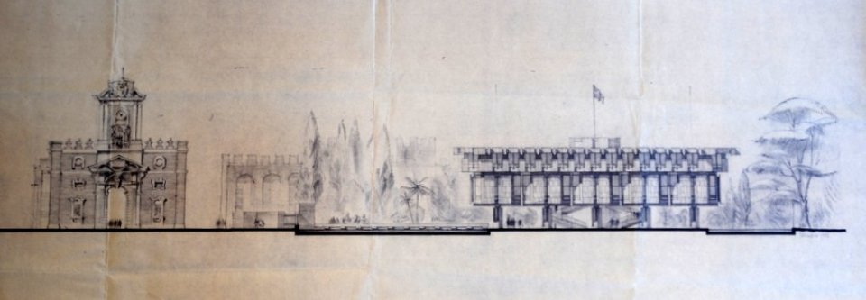 Drawing of south-west elevation, 1962.