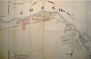 Map of Leopoldville, with consulate site dotted at west end, c.1905.