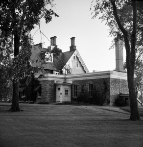 View from north-east, with Macdonald's 1888 dining room extension, 1957.