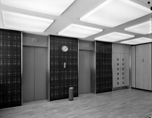 Lifts at entrance, 1964.