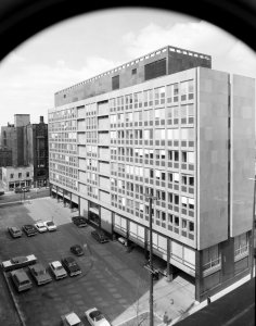 Rear view of offices, with carpark, 1964.