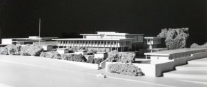 Model of offices, from north-west, with residence at left, 1965.