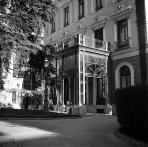 Glazed porch, viewed from garden, 1953.