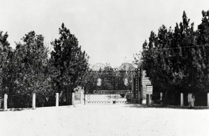 Entrance gates to compound, 1965.