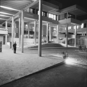 Offices entrance at night, 1973.