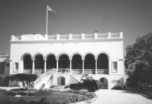 Principal entrance to arcaded terrace with grand hall beyond, 1967.