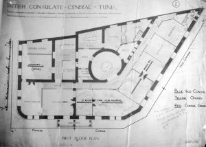 First floor plan of consulate, 1915 (with later room uses).