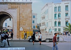 The 1914 main consulate building, at right, and the Porte de France, c.1980.