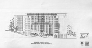 Competition drawing of east elevation.