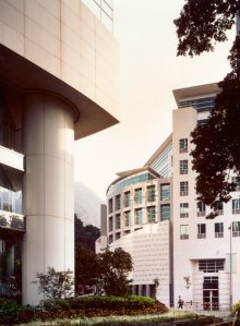 View from the north-west, with British Council entrance straight ahead, and hotel at left, 1997.