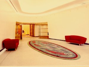 Carp Pond carpet, designed by Cressida Bell, and woven in Nepal, 1997.