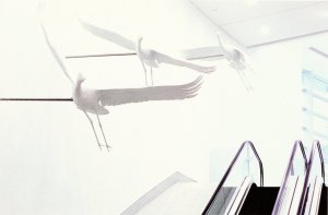 Three Cranes, by sculptor David Annand, flying above the main escalator,  1997.
