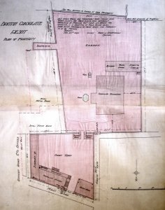 Plan of compound, with bought residence at centre and built offices in the yard at bottom. c.1900.