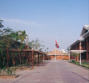 View east from main gate along spine of site, 1990.