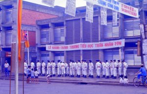 An honour guard outside one of the schools, 1971.