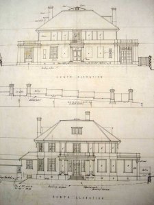 Section and front elevation of proposed legation house, 1924.