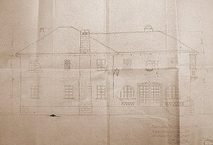 Drawing of front elevation of the Ashton house, 1944.