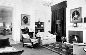 Smoking room with drawing room beyond, 1973.