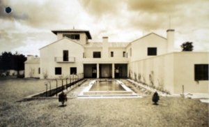 Garden view of residence , with recent terrace extension, c.1947.