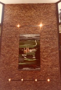 Tapestry in atrium: East Anglian Landscape, 1985.