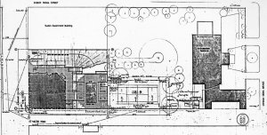 Siteplan, with offices at left and residence at right, 1981.