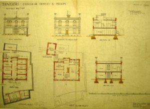 Drawing for proposed consular office and prison on retained land of former legation, 1889.